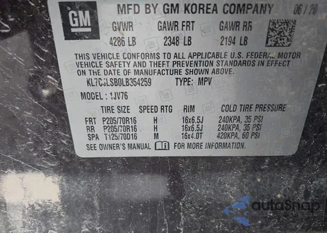 2020 Chevrolet Trax Fwd Lt z USA, uszkodzony, nr VIN KL7CJLSB0LB354259